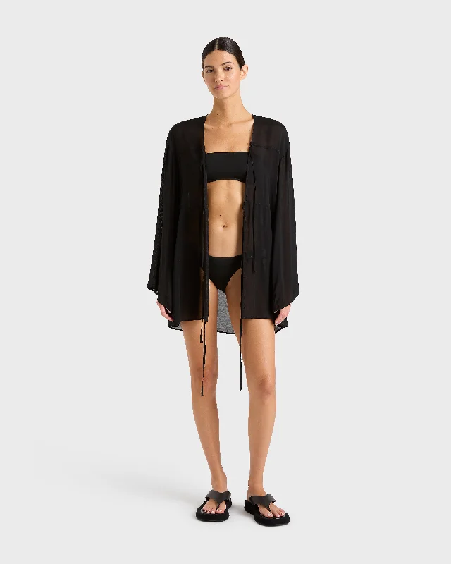 Cremona Tie Front Mini Coverup - Black