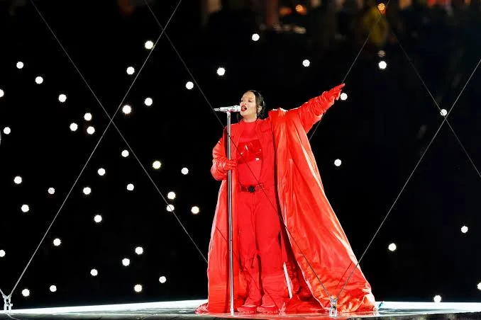 Rihanna Super Bowl Halftime 2023 Red Leather Oversized Coat