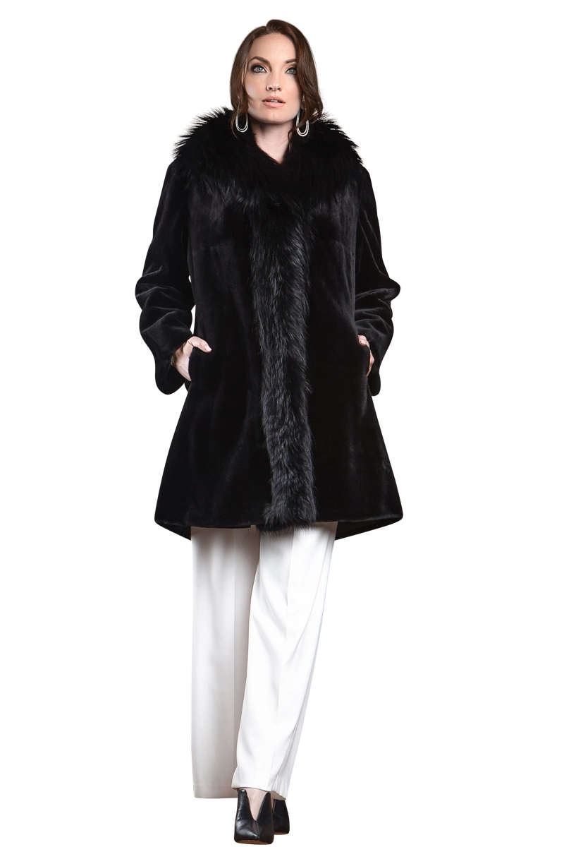 Reversible Fitted Sheared Mid Length Mink and Fox Fur Coat