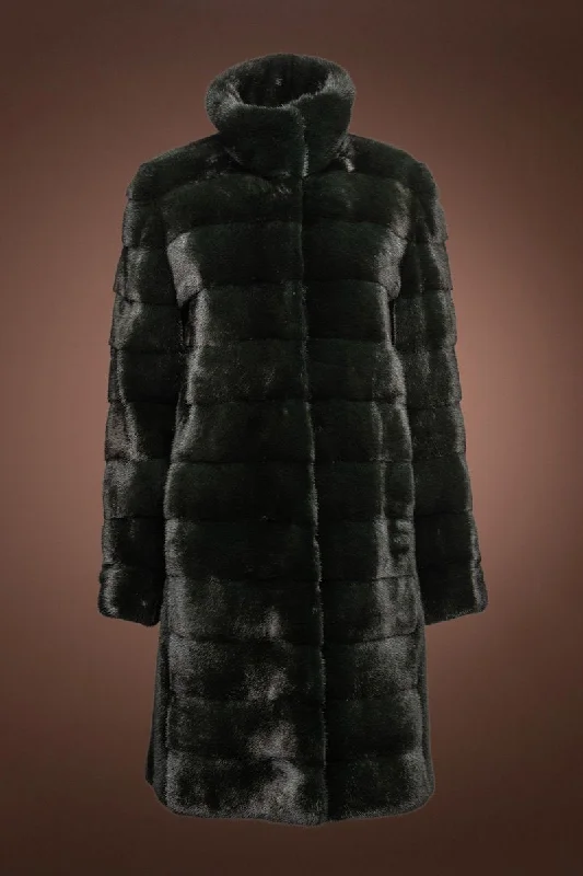 Reversible Horizontal Forest Green Mid-Length Mink Fur Coat