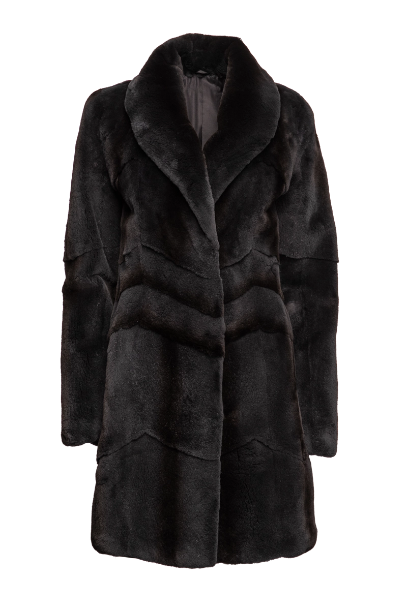 Semi Directional Charcoal Plucked Mid-Length Mink Fur Coat