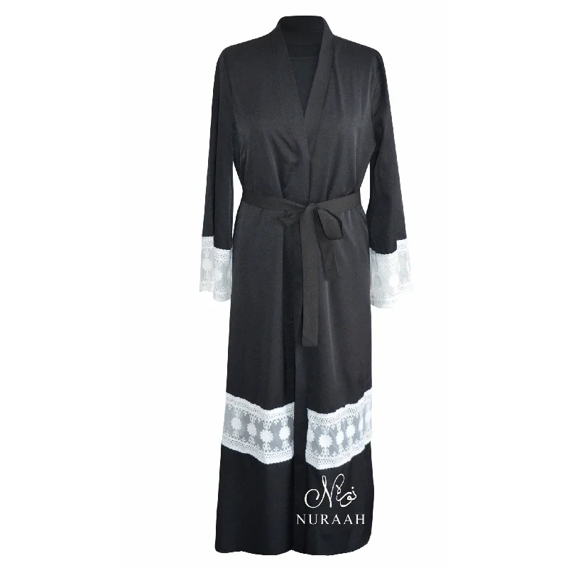 BLACK LACE BORDER OPEN ABAYA