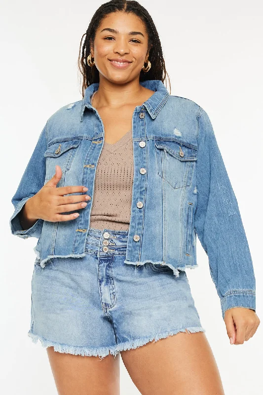 Vianca Distressed Denim Jacket (Plus Size)