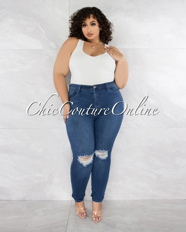 Benita Medium Denim Ripped Knees High-Waist CURVY Jeans