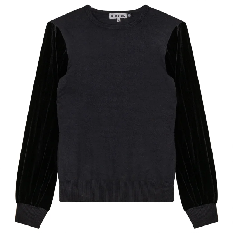 Knit Sweater With Velour Accordian Pleated Sleeves