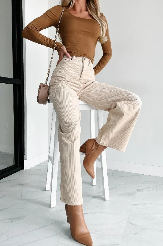 PNW Casual High Waisted Corduroy Pants (Taupe)