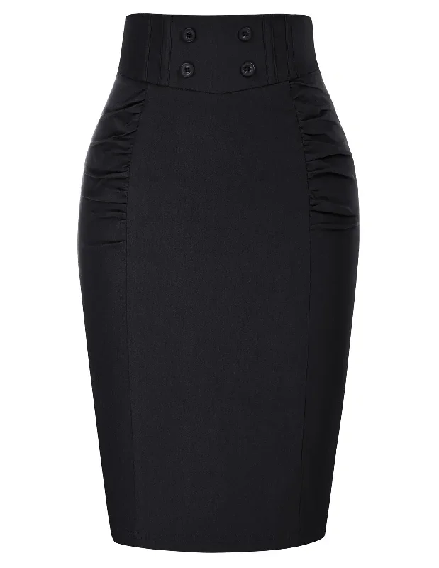 Shirred Bodycon Skirt High Waist Back Slit Hips-Wrapped Skirt