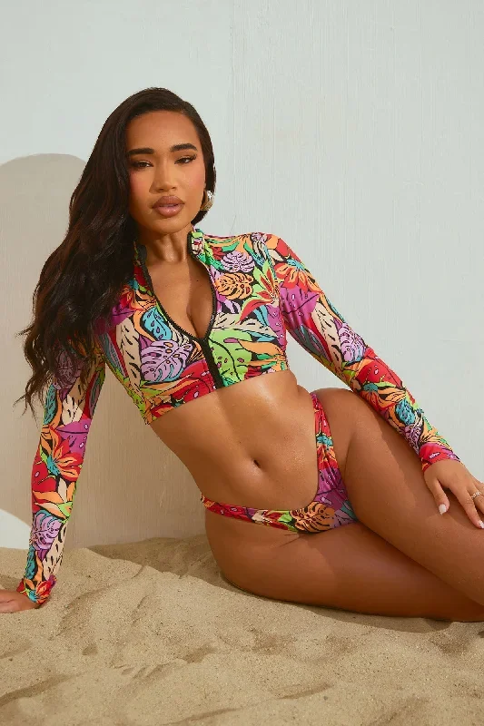 Surf All Day Long Sleeve 2 Piece Bikini - Multi Color