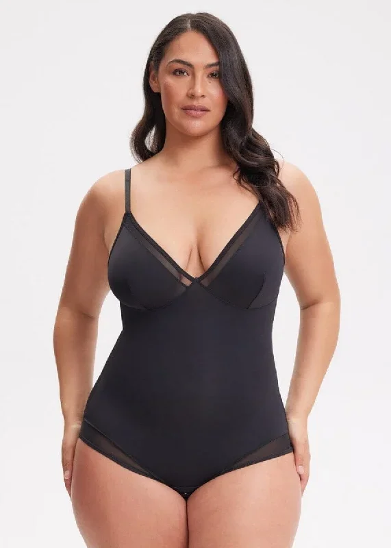 V-Neck Mesh Shaping Bodysuit